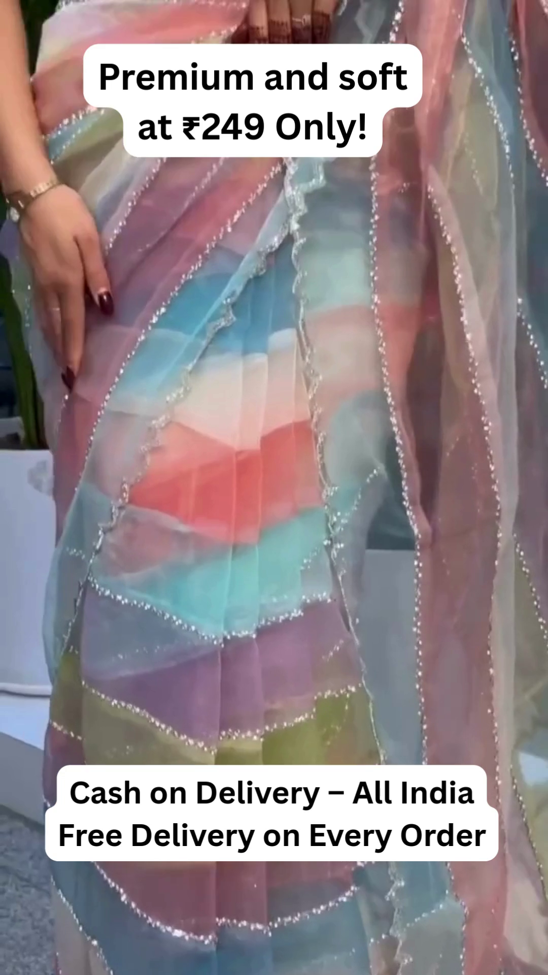 Premium Soft Designer Saree in Multi-Color Pastel with Sequined Border