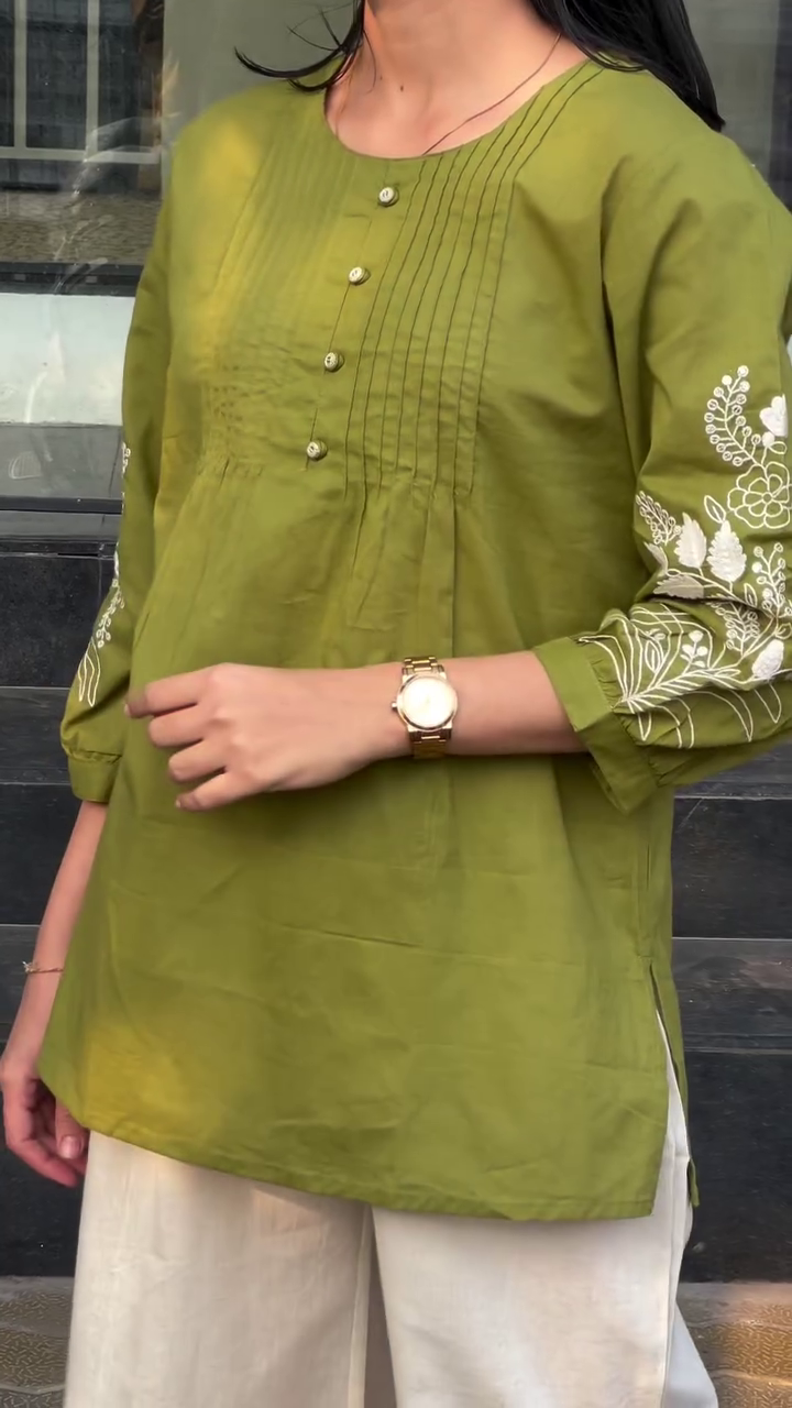 🌸 Elegant Everyday Embroidered Cotton Kurti 🌸