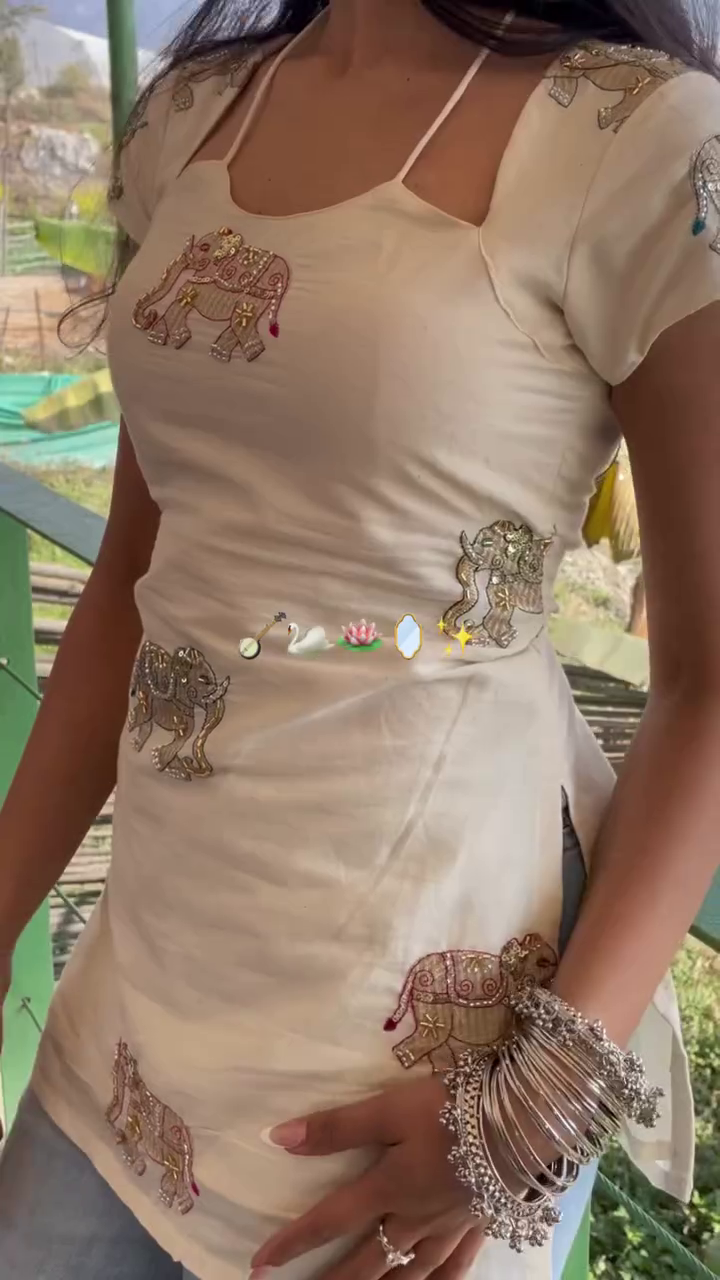 ✨ Royal Ivory Elephant Motif Designer Kurti ✨