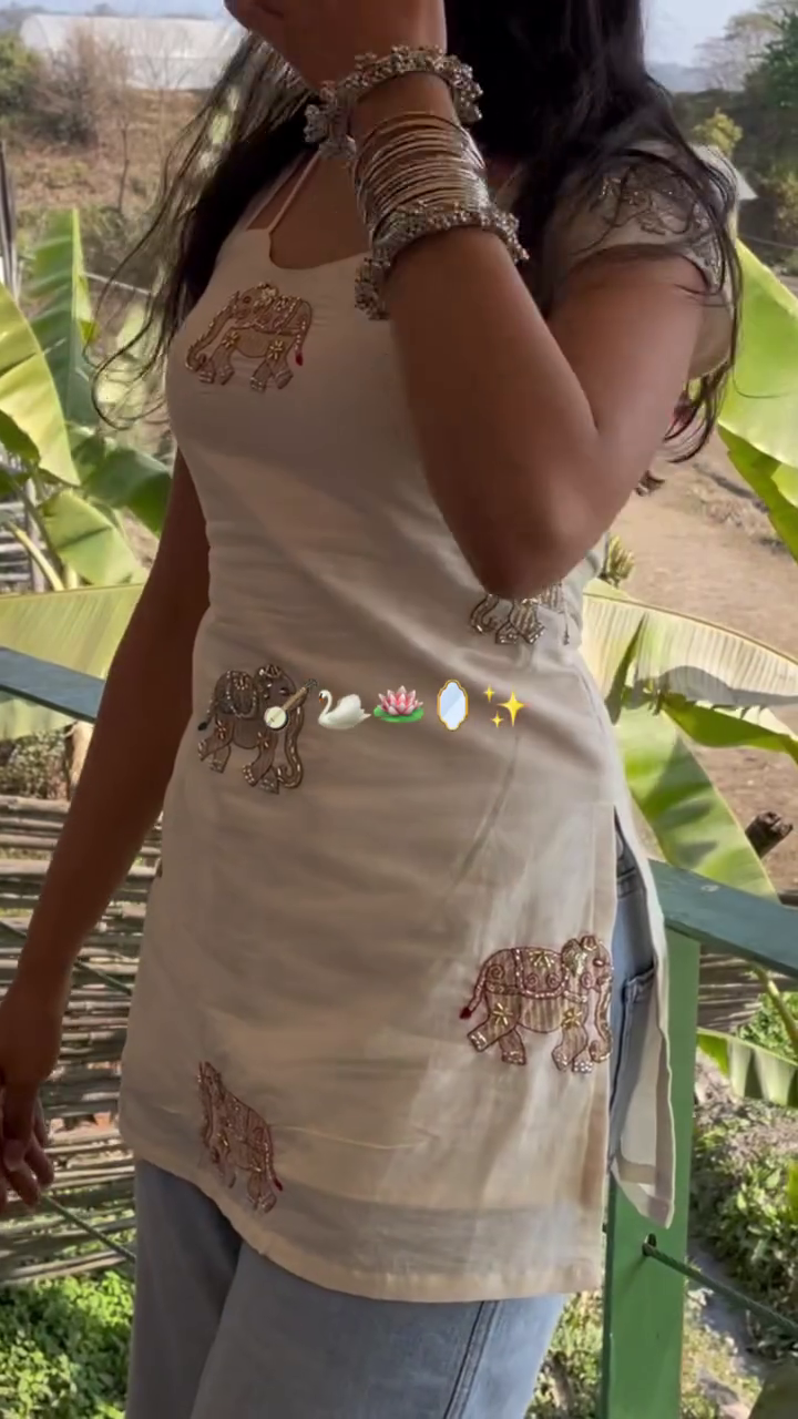 ✨ Royal Ivory Elephant Motif Designer Kurti ✨