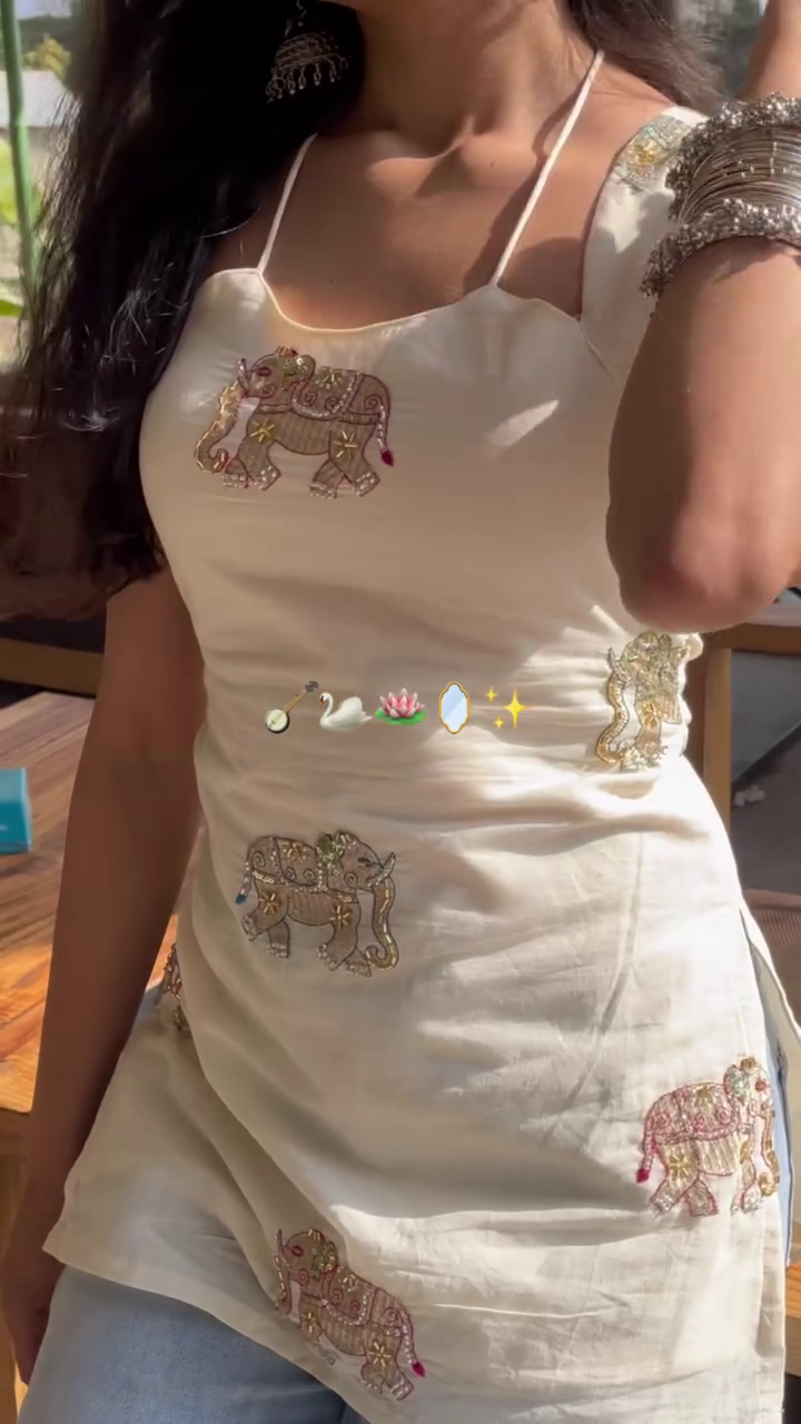 ✨ Royal Ivory Elephant Motif Designer Kurti ✨