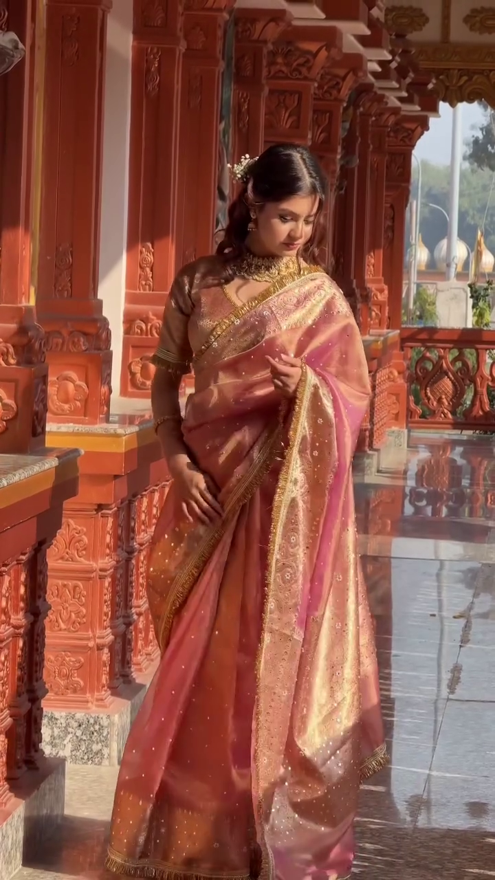 💚 Sage Green Embellished Saree