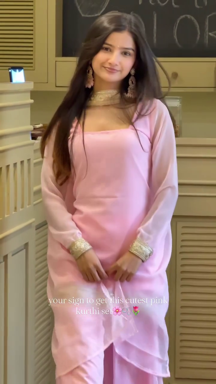 Soft Pink Kurti Set with Sheer Dupatta