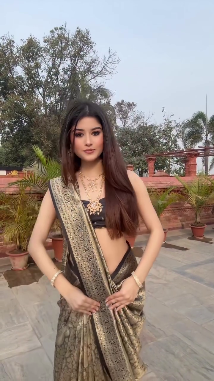 Bronze & Gold Saree with Contemporary Drape