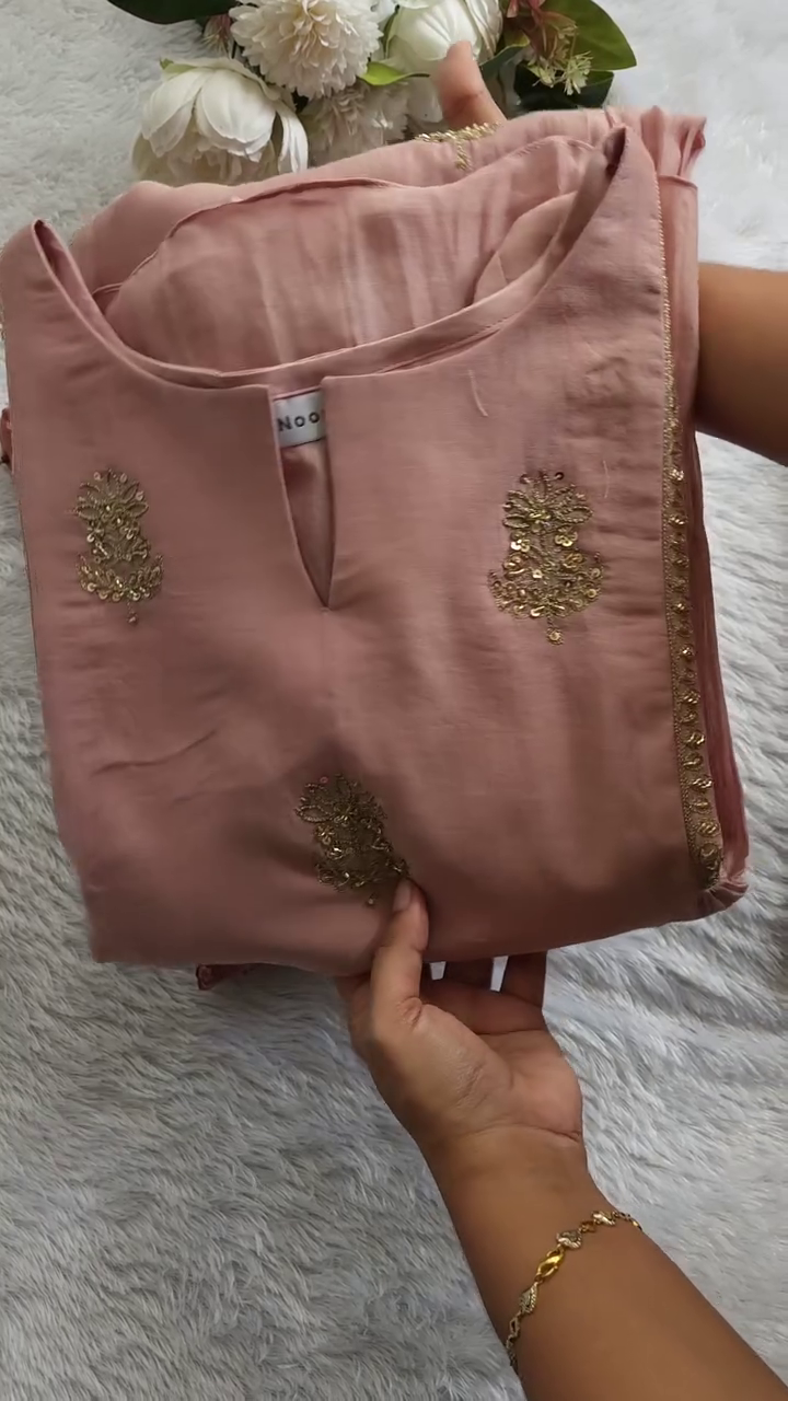 Dusty Rose Embroidered Kurta Set