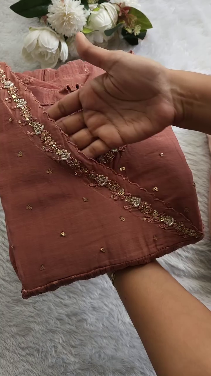 Dusty Rose Embroidered Kurta Set