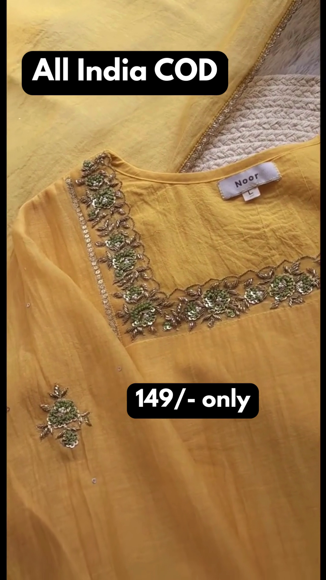 Mustard Yellow Embroidered Kurti