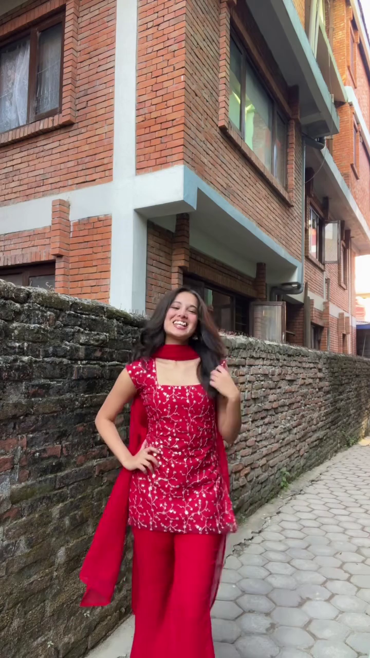 Red Printed Kurti Pant Set