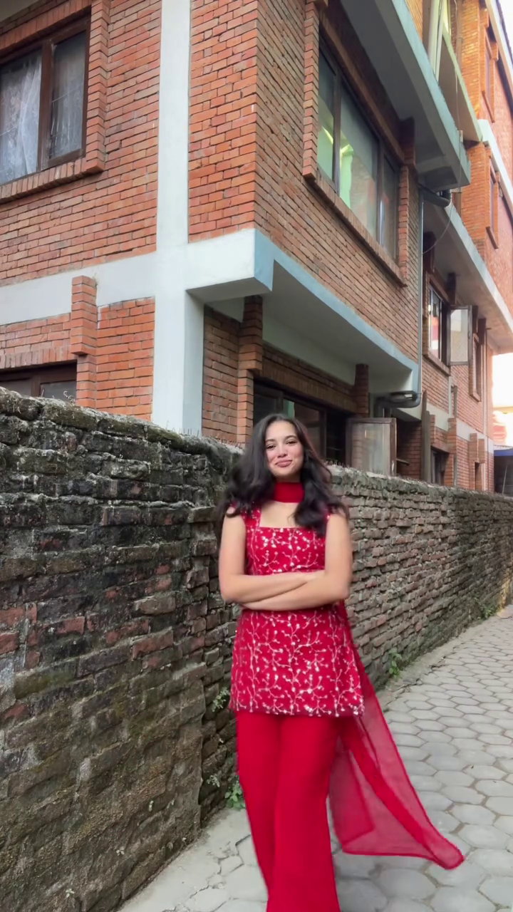 Red Printed Kurti Pant Set