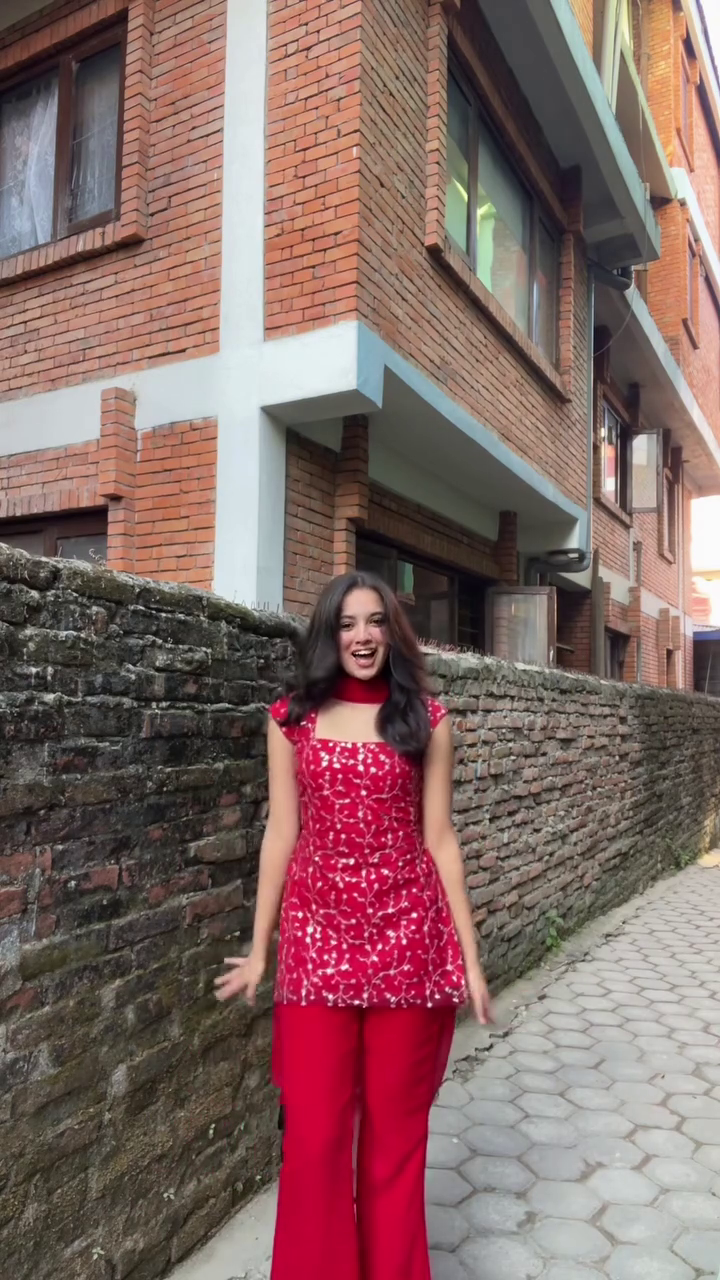 Red Printed Kurti Pant Set