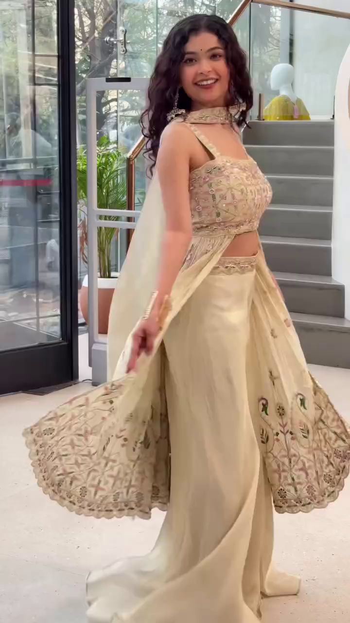 Elegant Ivory Embroidered Crop Top & Palazzo Set