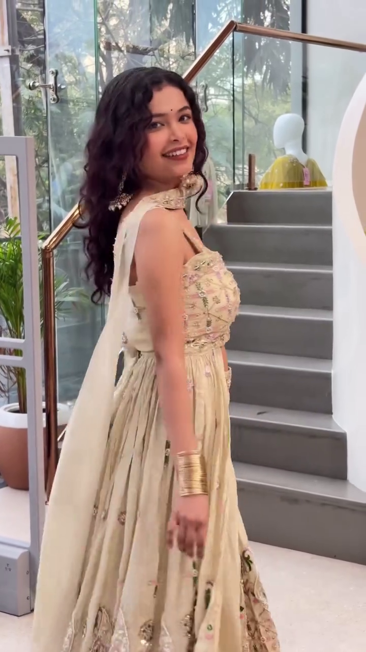 Elegant Ivory Embroidered Crop Top & Palazzo Set