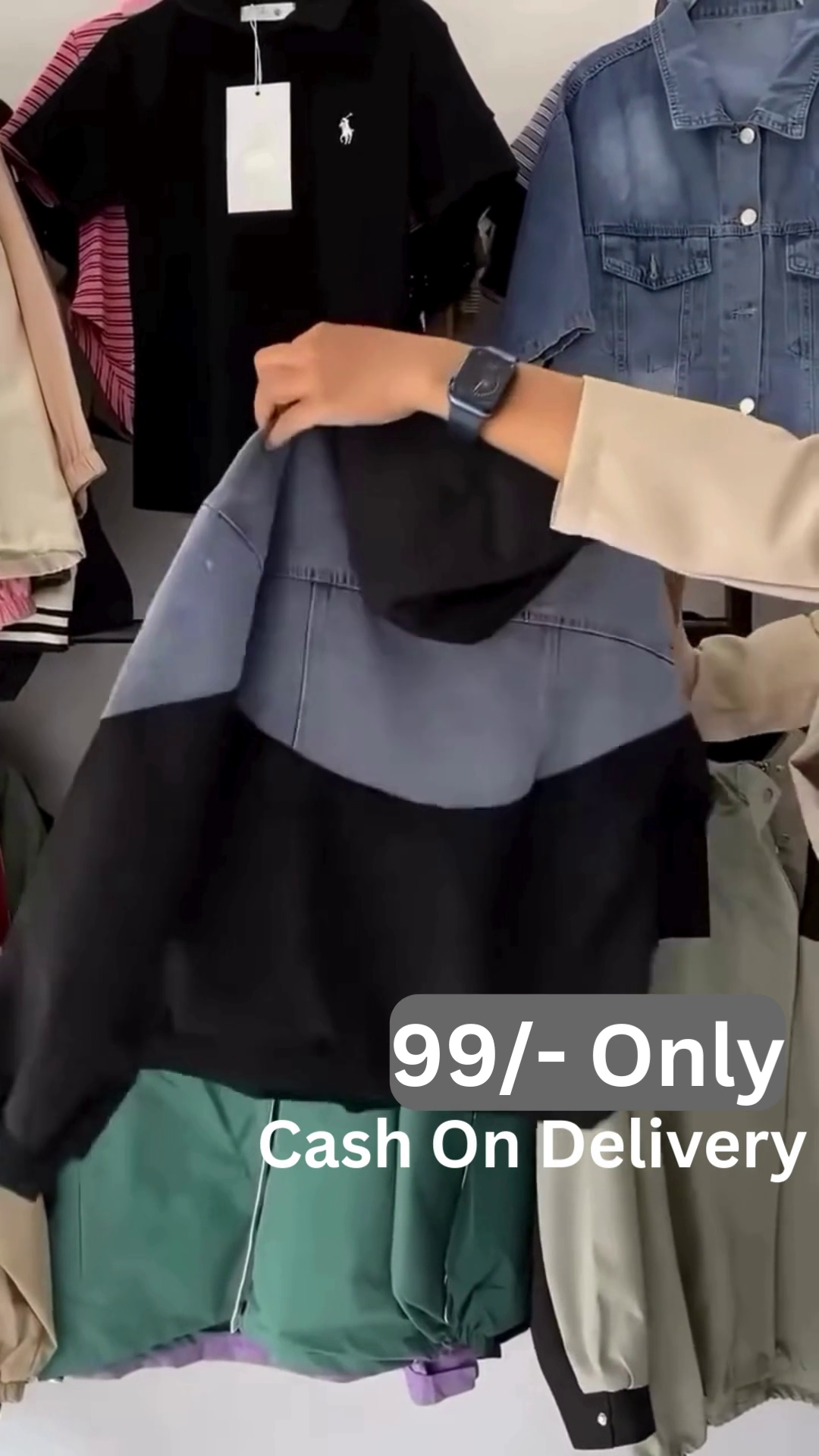 Denim Colorblock Hooded Jacket