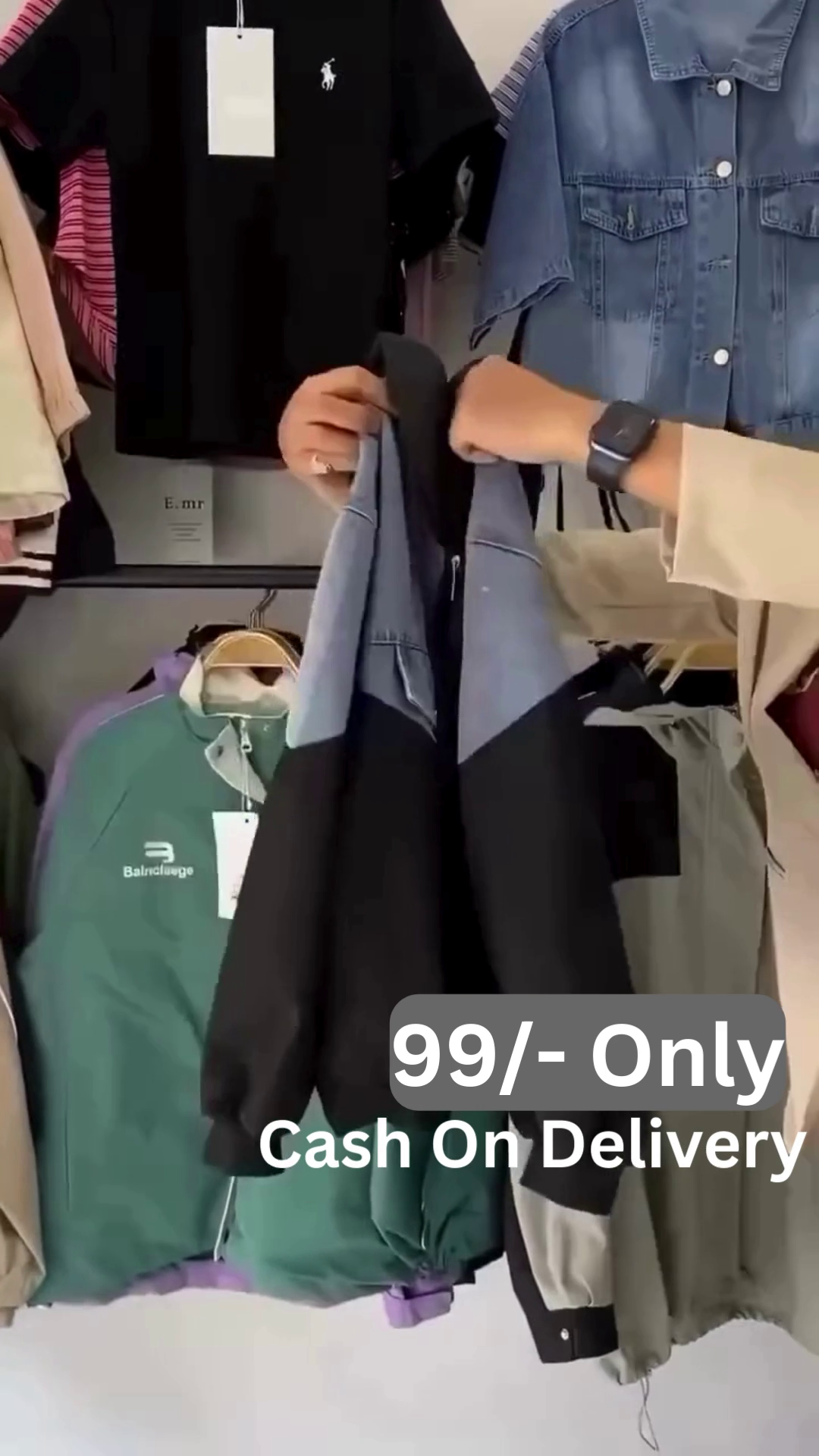 Denim Colorblock Hooded Jacket