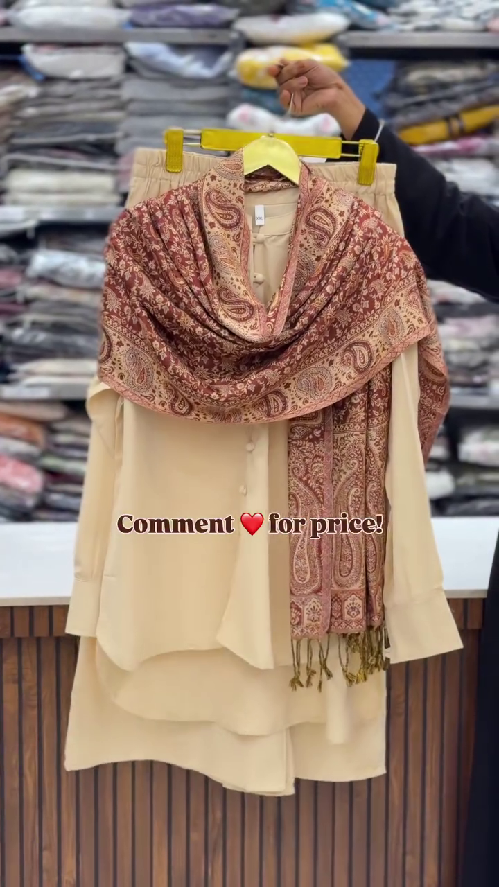 Classic Beige Kurta Set with Printed Dupatta