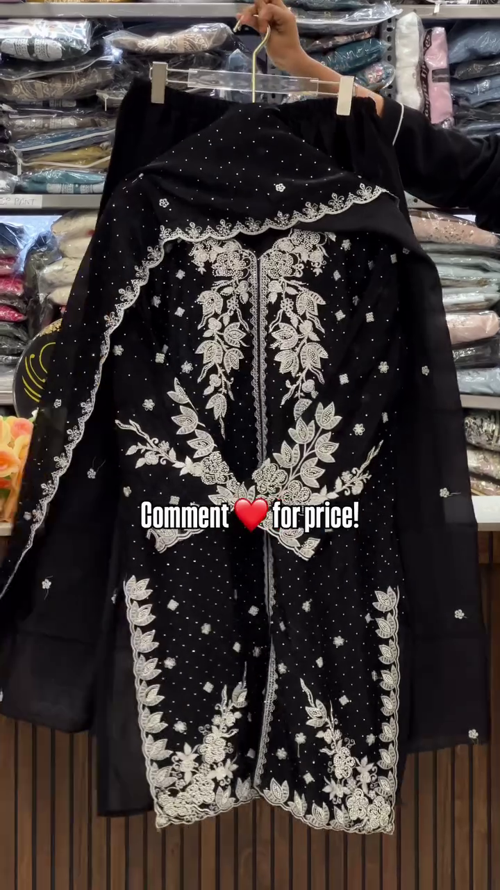 White and Black Embroidered Suit Set