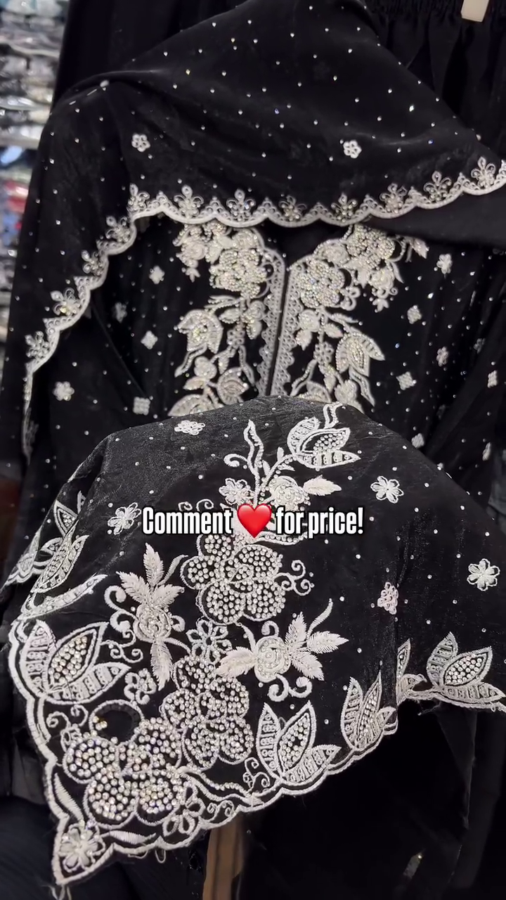 White and Black Embroidered Suit Set