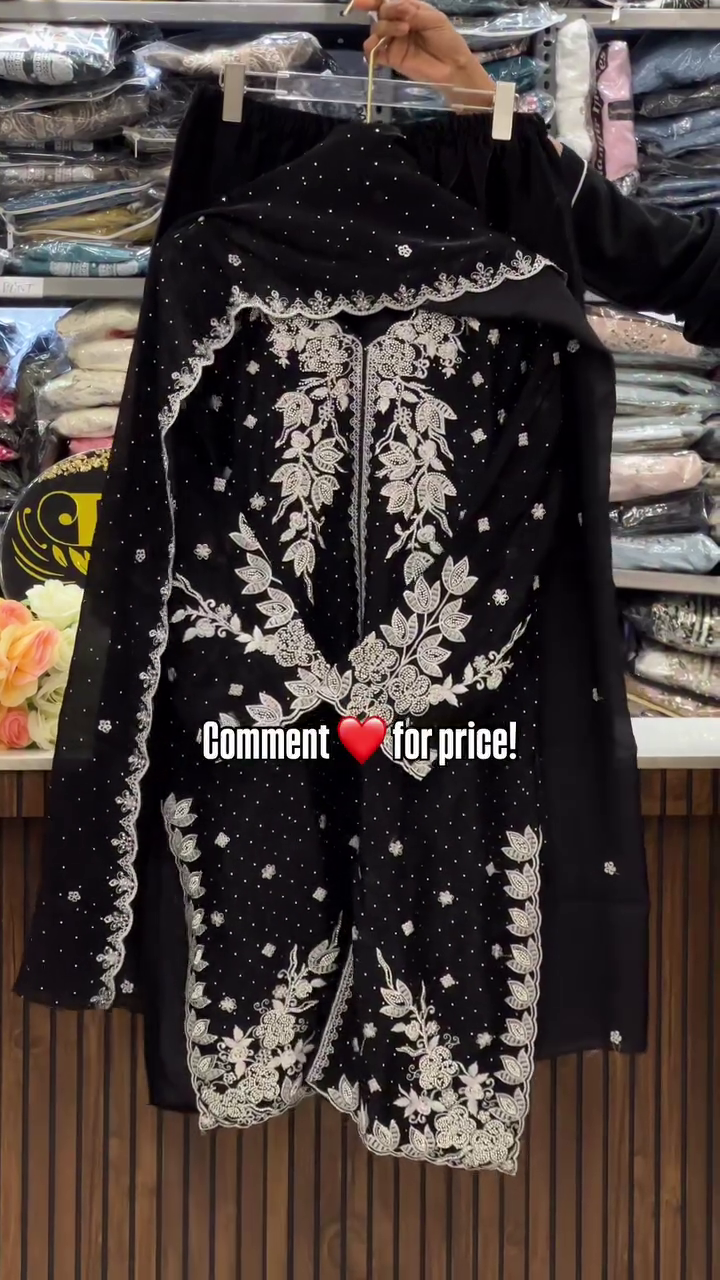 White and Black Embroidered Suit Set