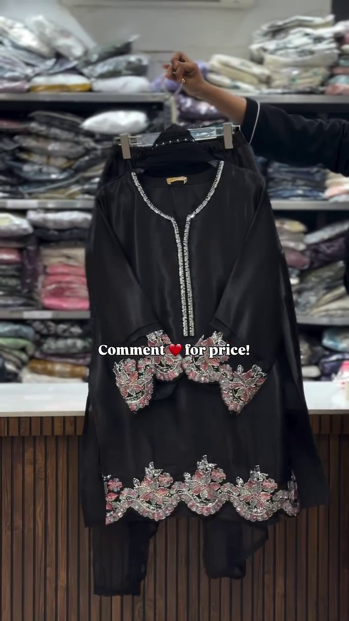 Black Embellished Kurta Set