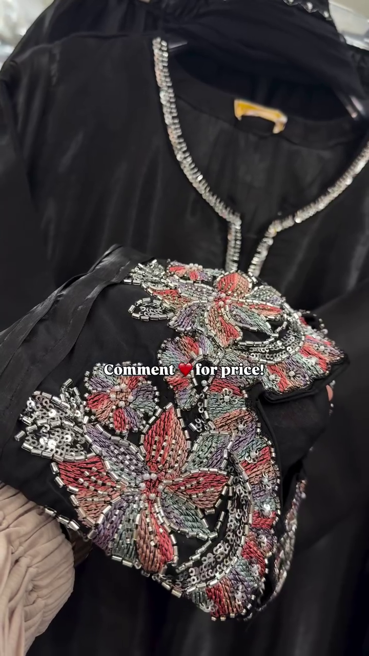 Black Embellished Kurta Set