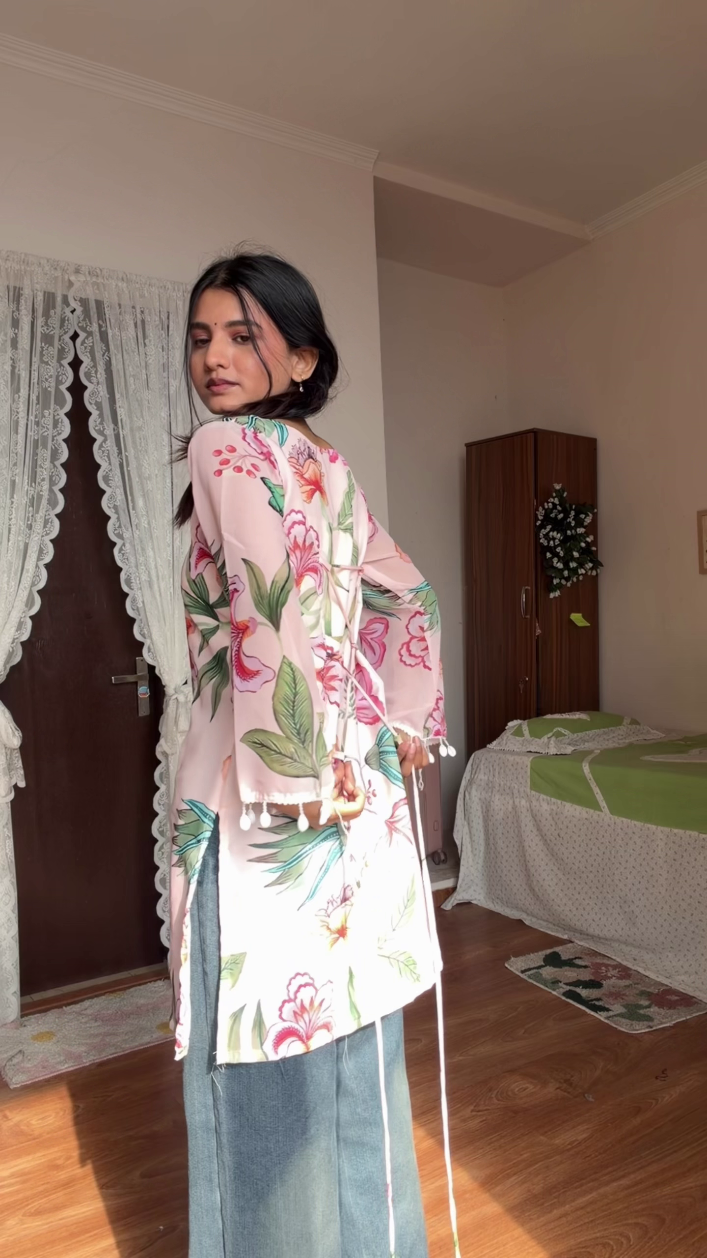 Embroidered Long Sleeve Kurti Top