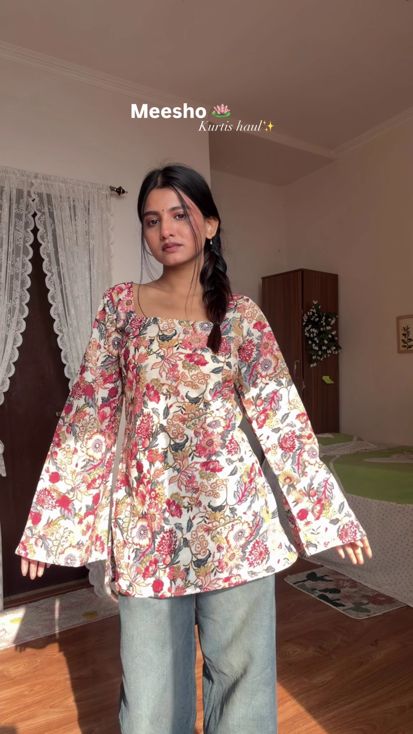 Embroidered Long Sleeve Kurti Top