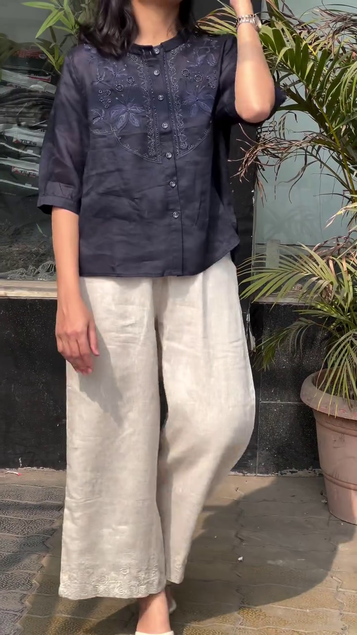 Women’s Black Embroidered Short Kurti Top