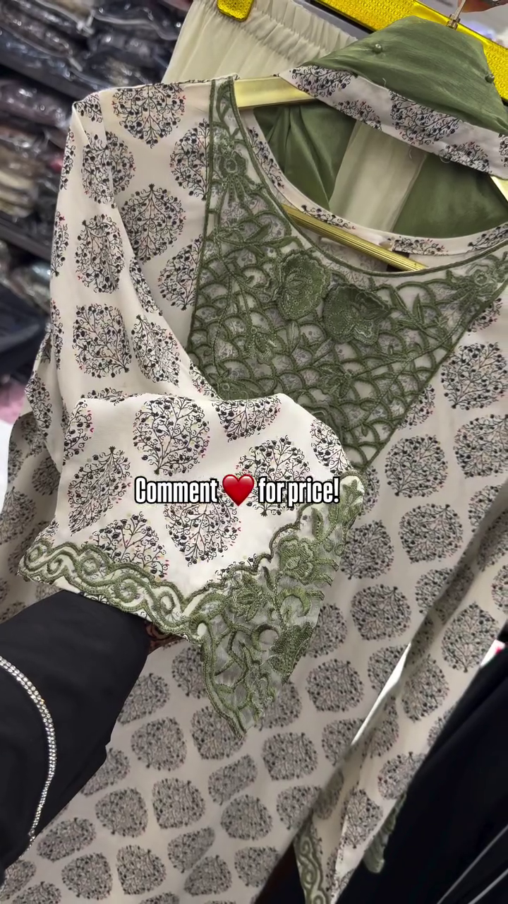 Women’s Printed Kurti with Embroidered Net Dupatta