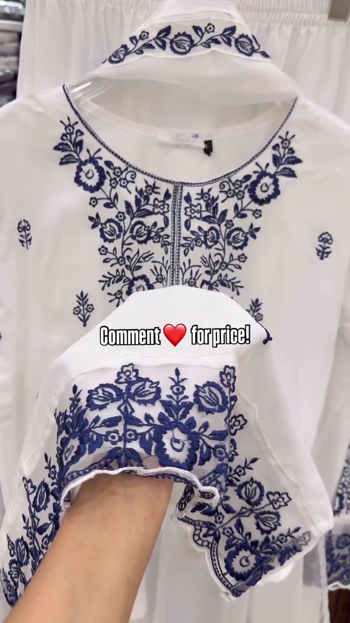 Women’s White Embroidered Chiffon Kurti