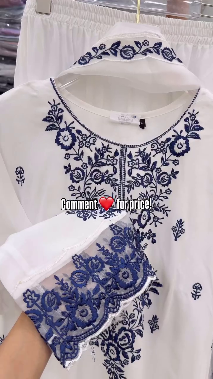 Women’s White Embroidered Chiffon Kurti