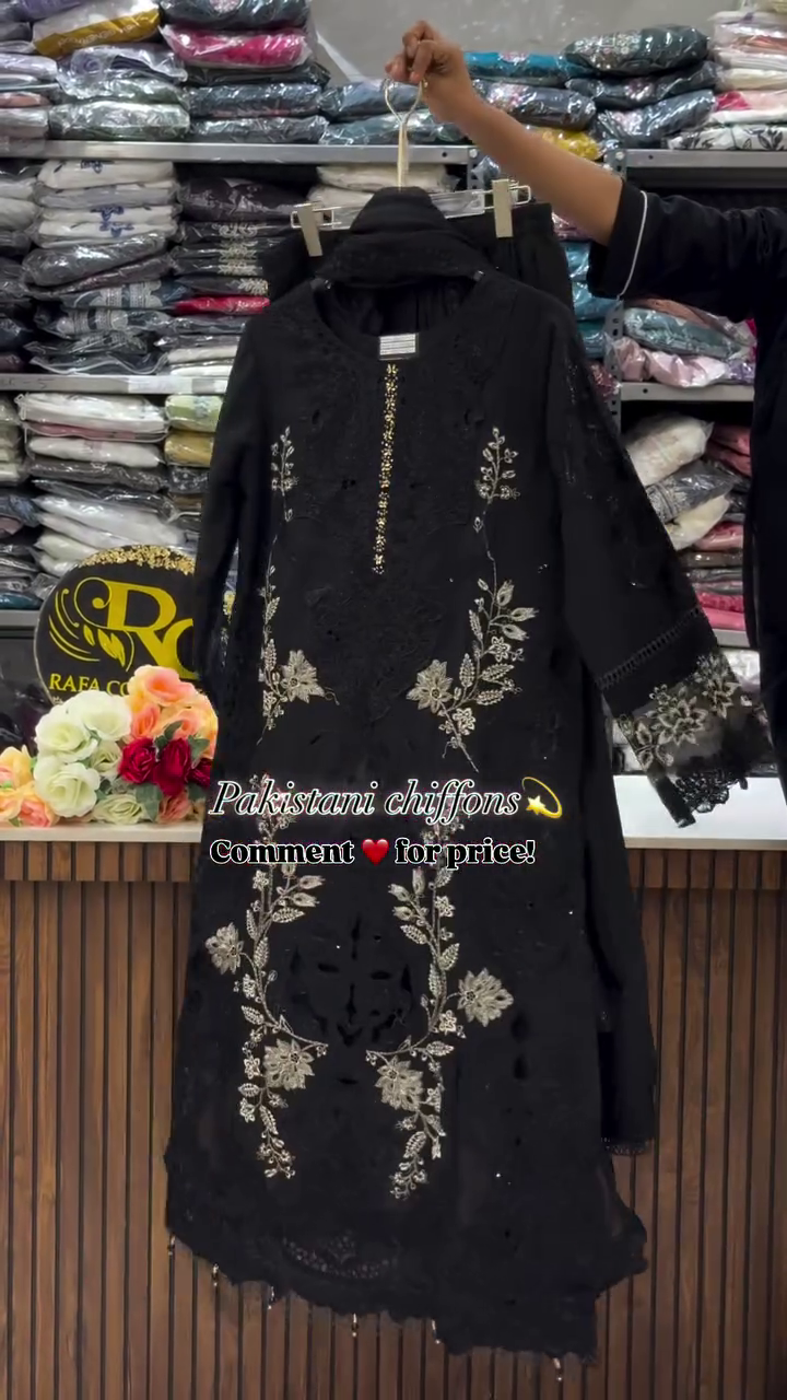 Women’s Mustard Embroidered Chiffon Kurti Set