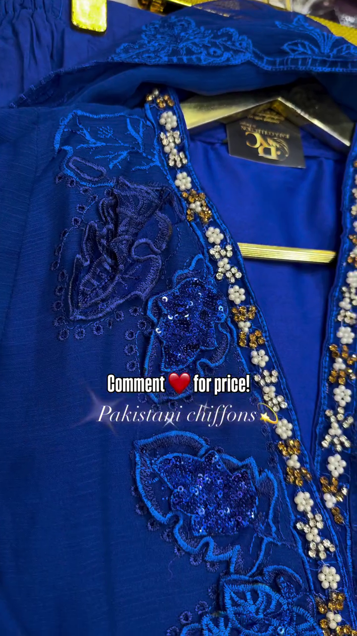 Women’s Royal Blue Embroidered Chiffon Kurti