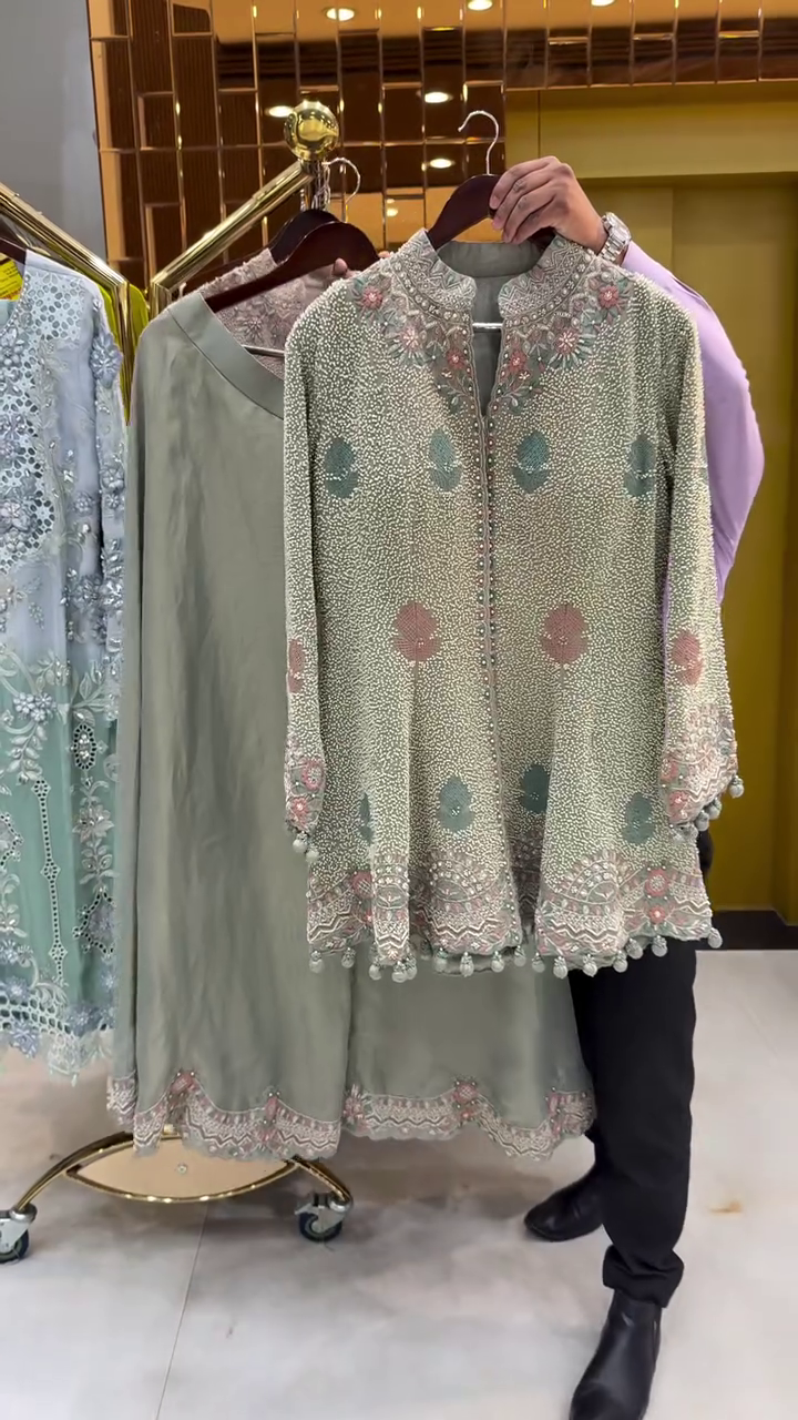 Blush Pink Embroidered Kurti with Palazzos