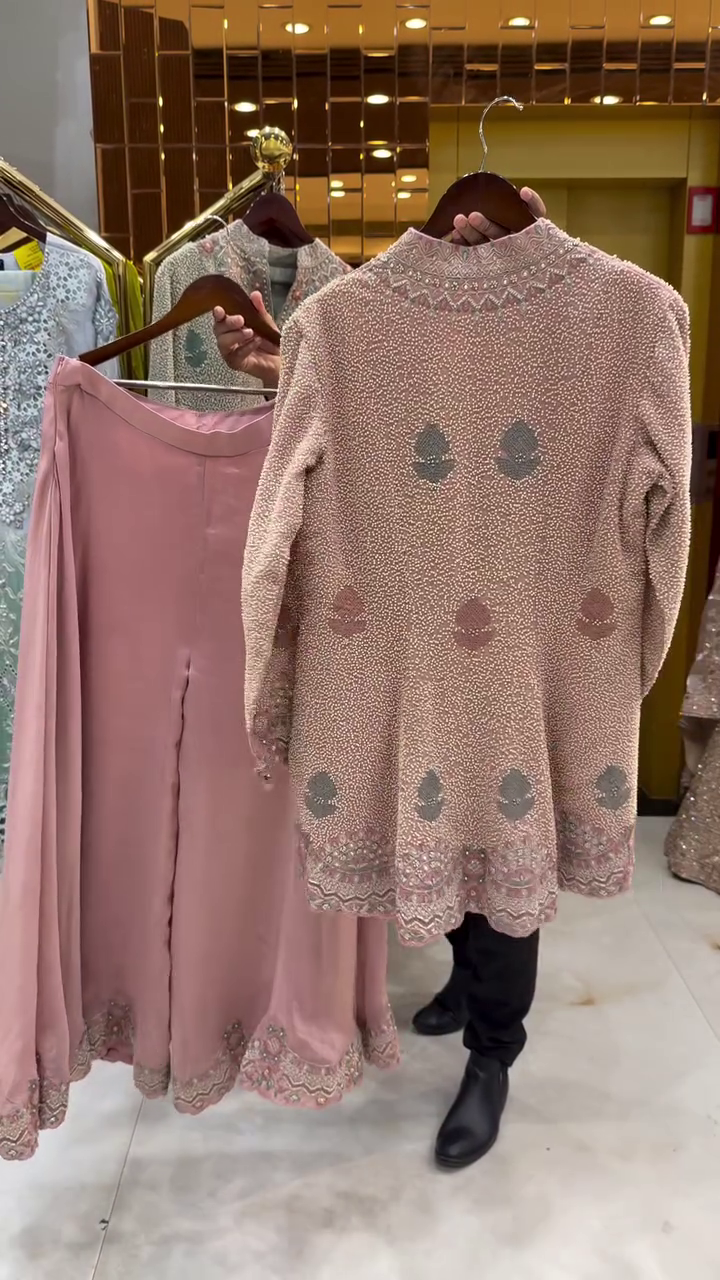 Blush Pink Embroidered Kurti with Palazzos