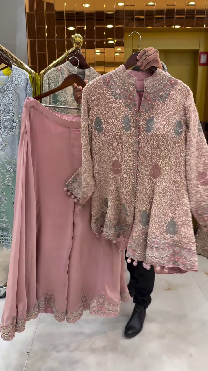 Blush Pink Embroidered Kurti with Palazzos