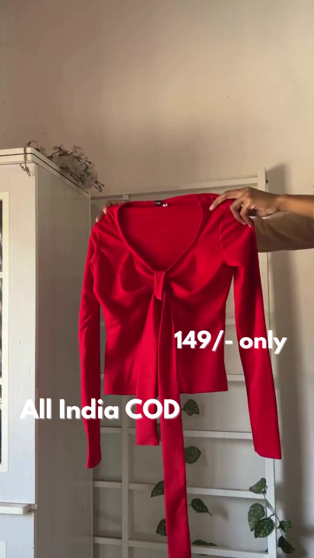 Red Tie-Front Long Sleeve Top