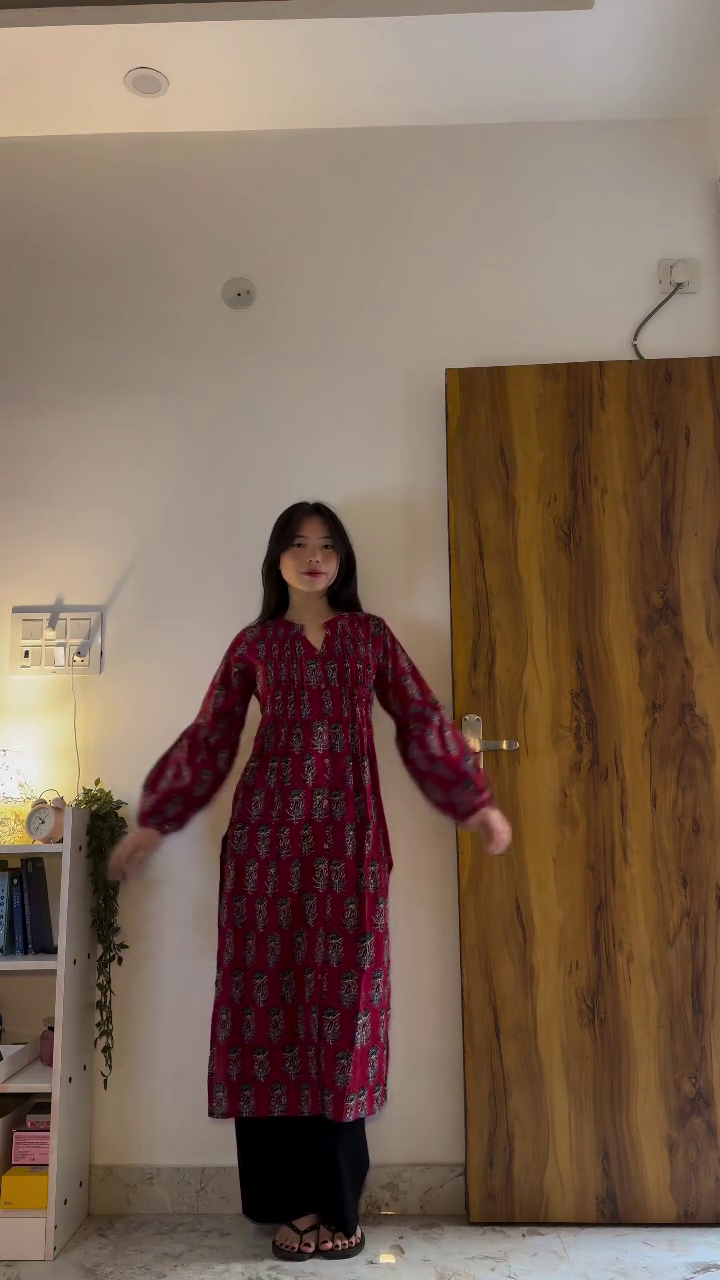 Maroon Printed Straight Kurti