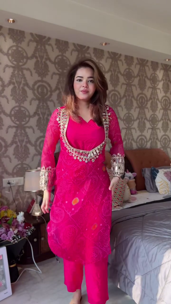 Hot Pink Embellished Kurti Set