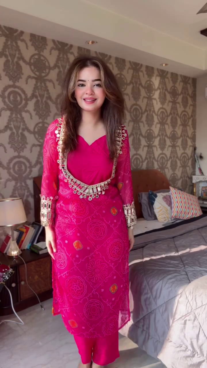 Hot Pink Embellished Kurti Set