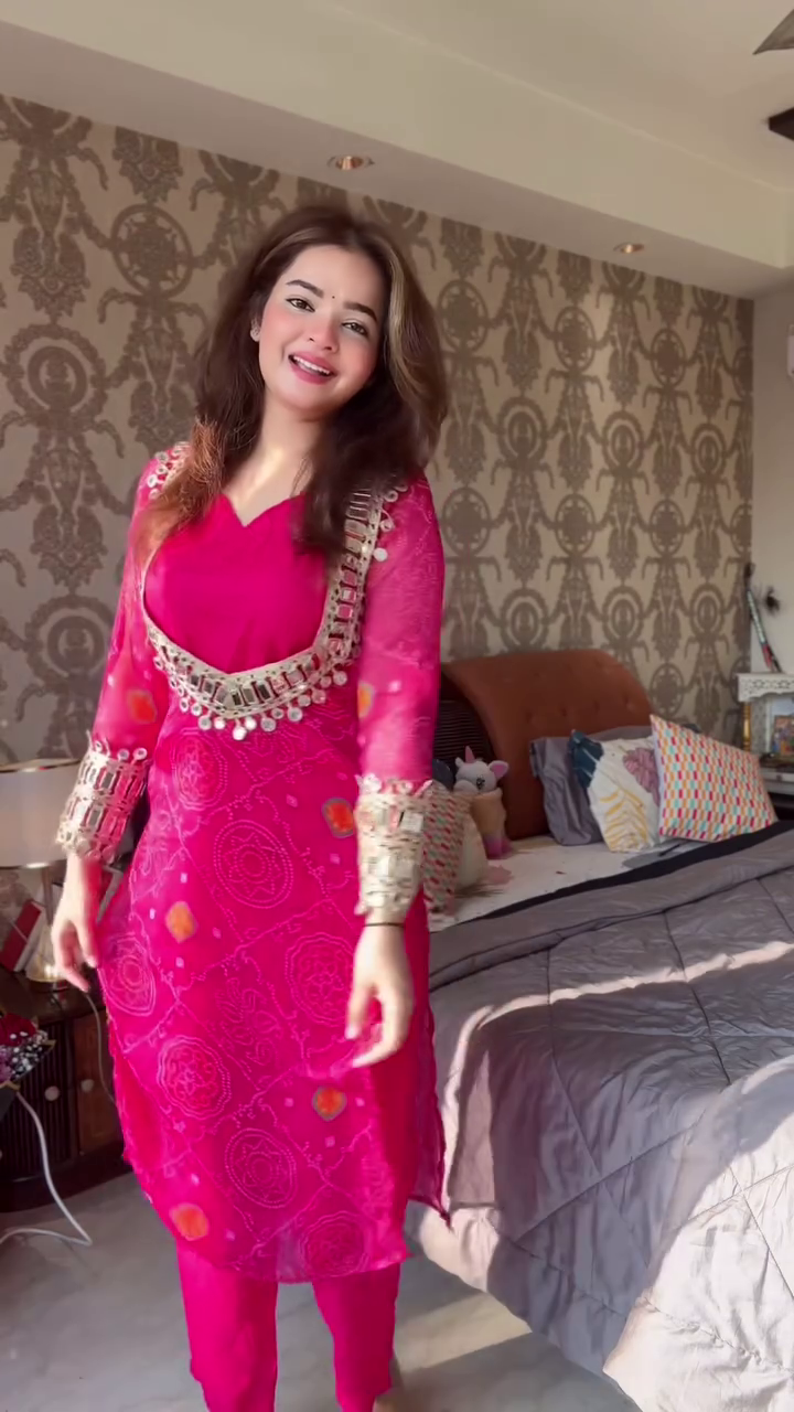 Hot Pink Embellished Kurti Set