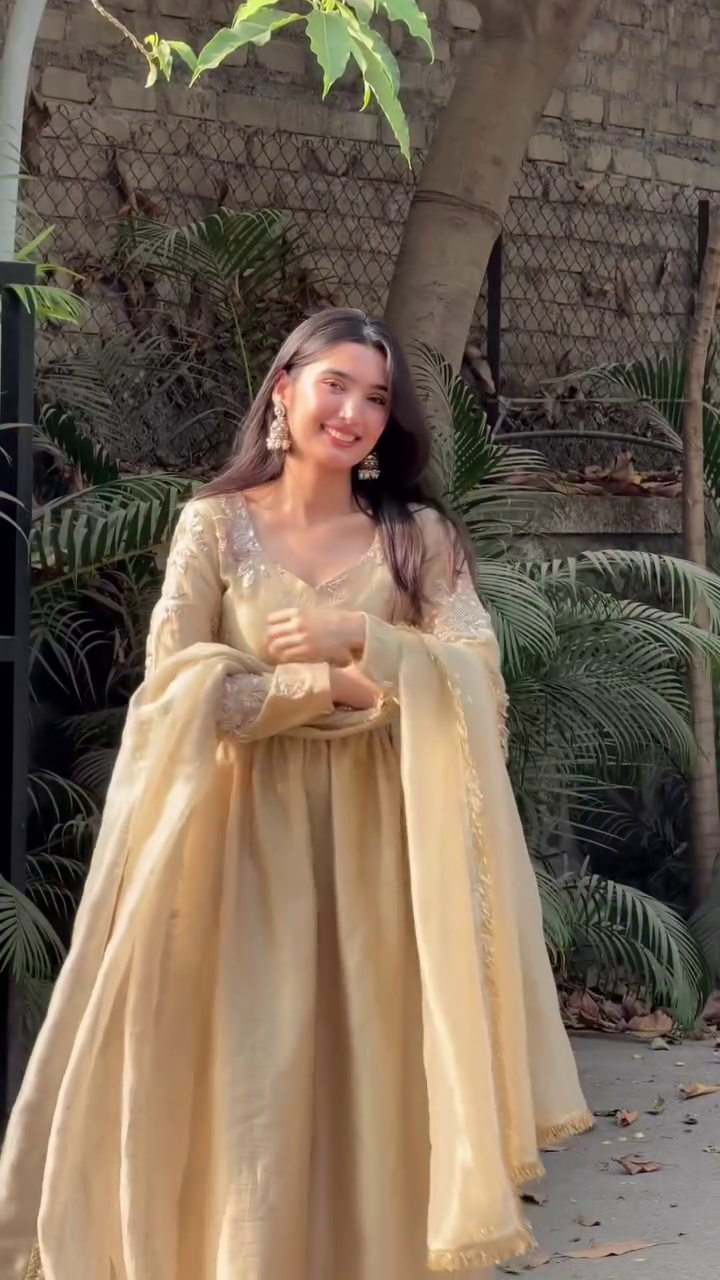 Beige Anarkali Style Kurti with Dupatta