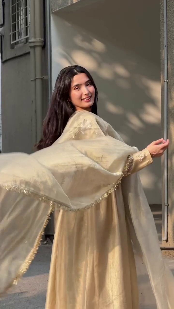 Beige Anarkali Style Kurti with Dupatta