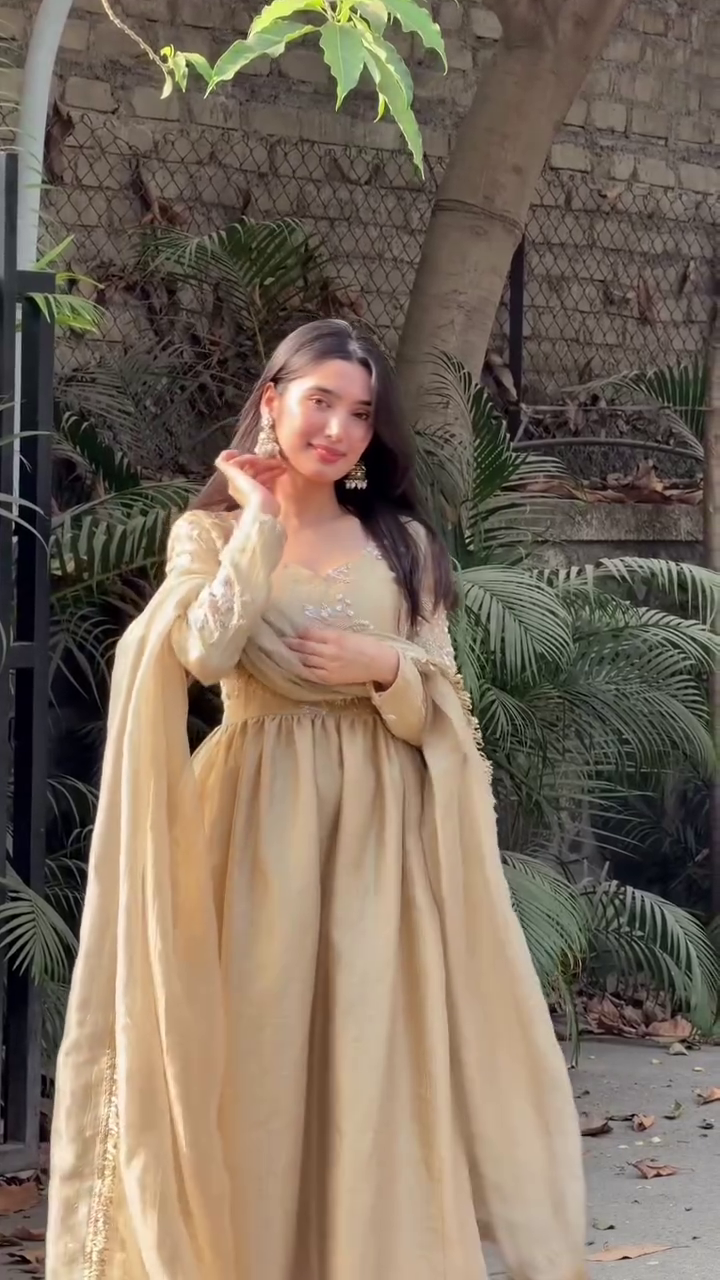 Beige Anarkali Style Kurti with Dupatta