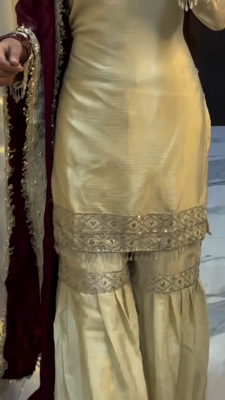 Ivory Embroidered Kurti with Sharara and Dupatta