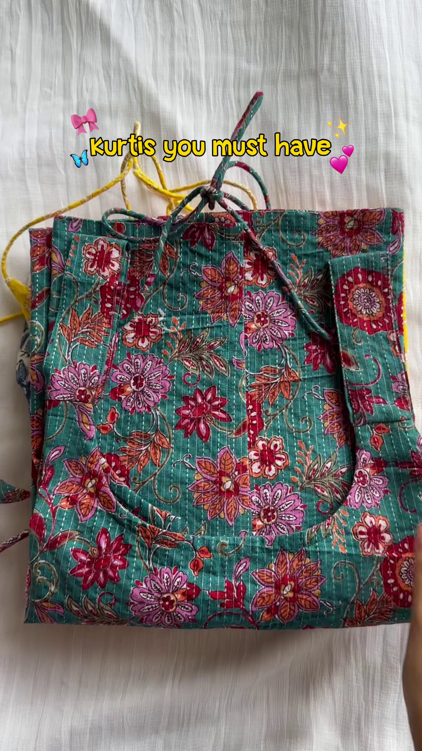 Floral Cotton Kurti Set with Matching Carry Bag