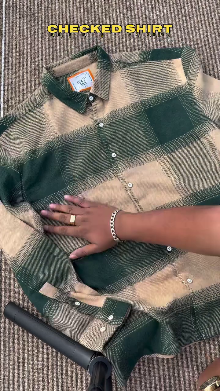 Premium Green and Beige Checked Shirt