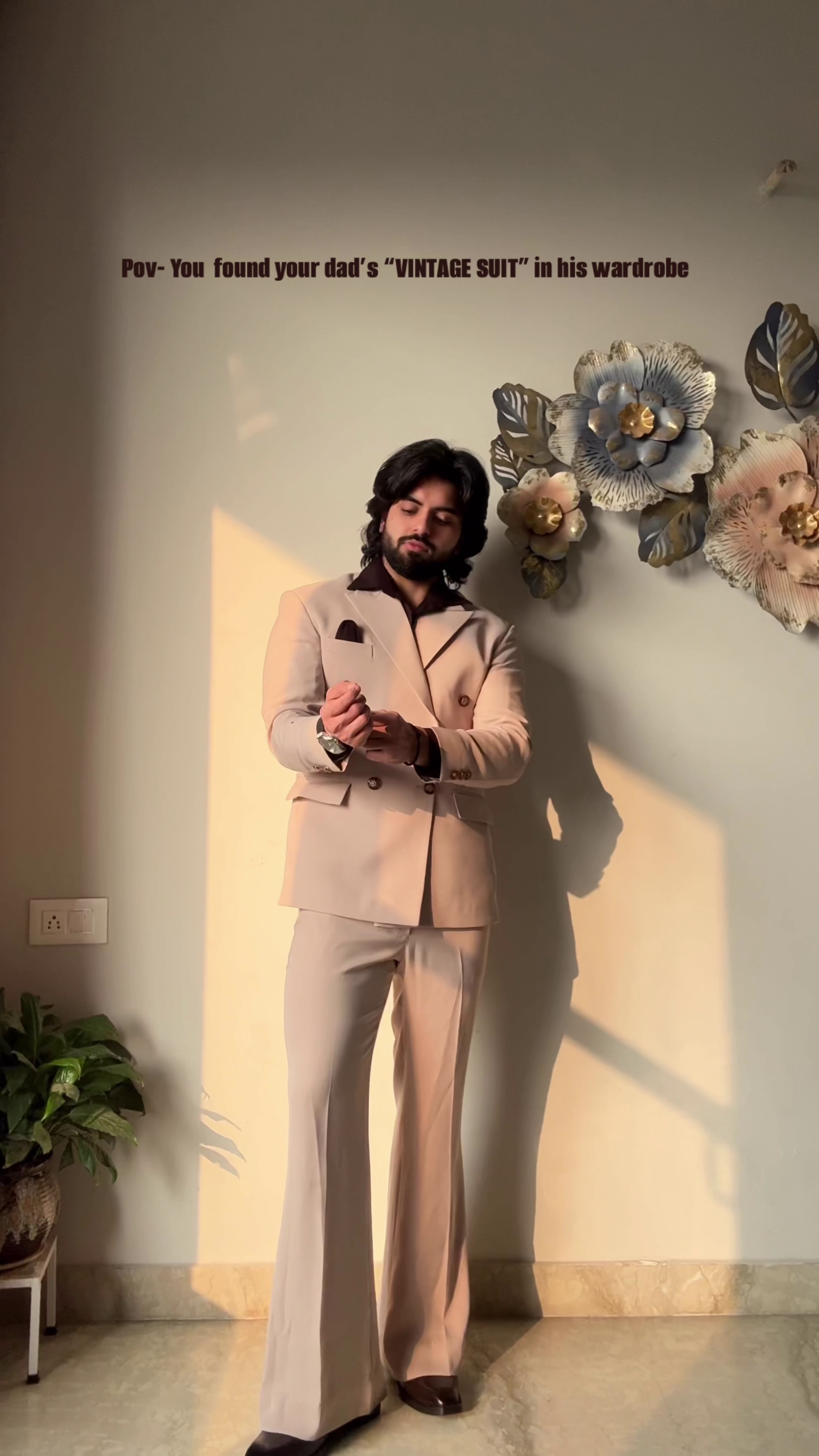 Classic Beige Double-Breasted Vintage Suit