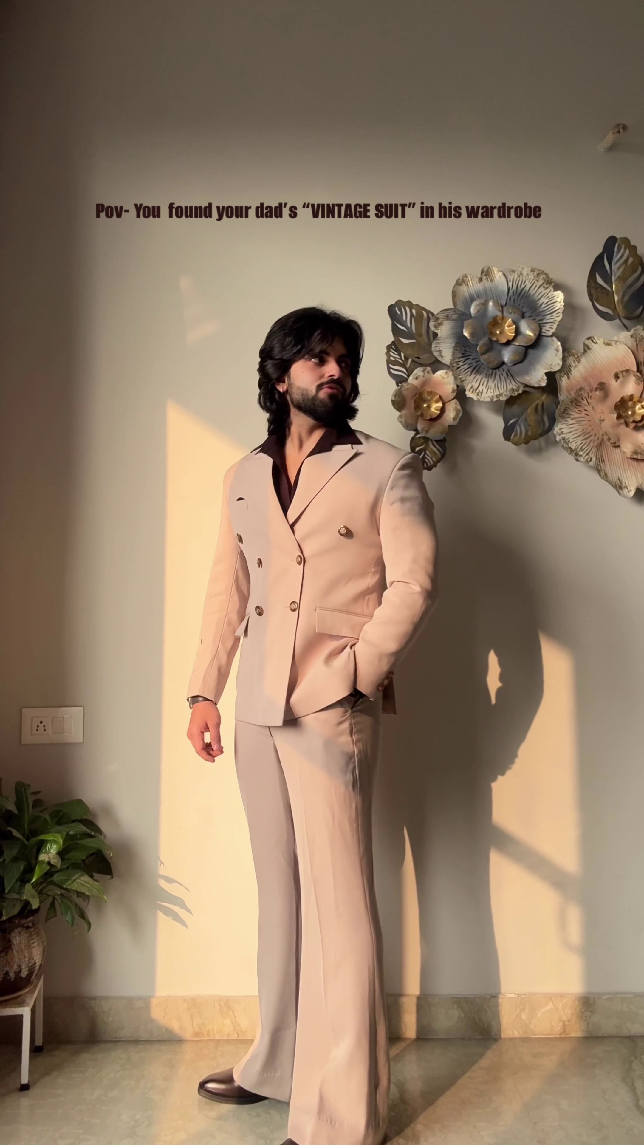 Classic Beige Double-Breasted Vintage Suit