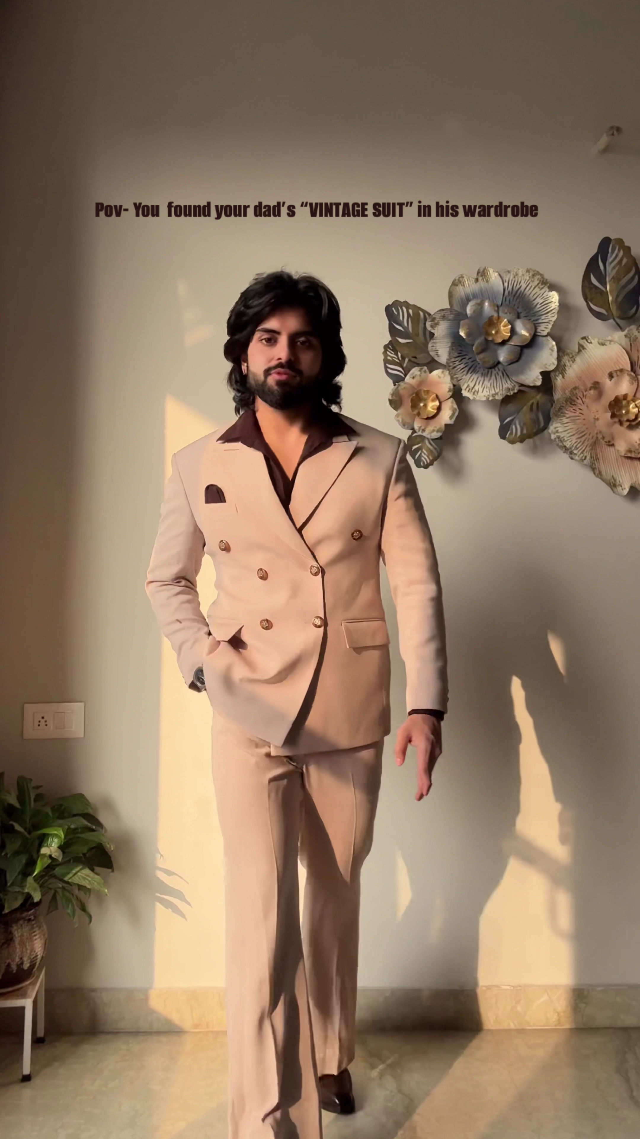 Classic Beige Double-Breasted Vintage Suit