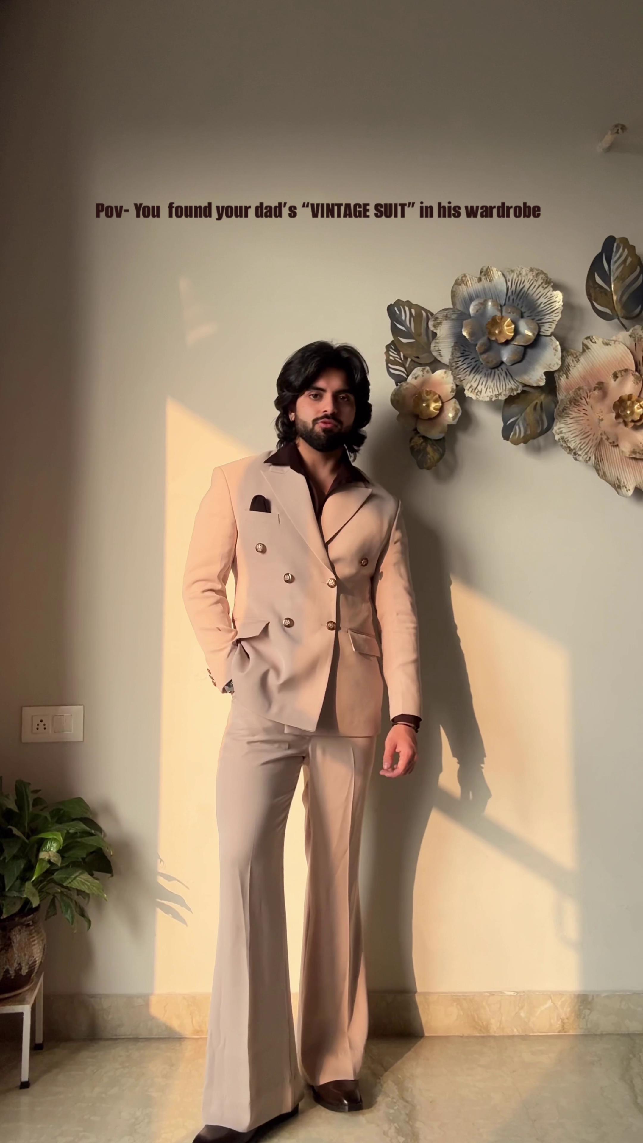 Classic Beige Double-Breasted Vintage Suit